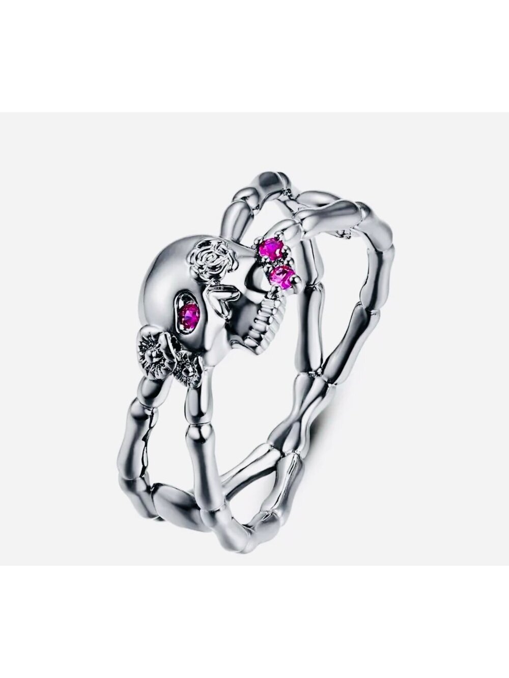 New - *Halloween* - Skull Spinel Zirconia - Black Ring - Size 6